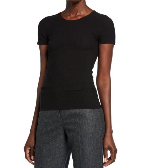 Armani Collezioni Scoop-Neck Short-Sleeve Tee in Black Size 10 - Picture 1 of 9